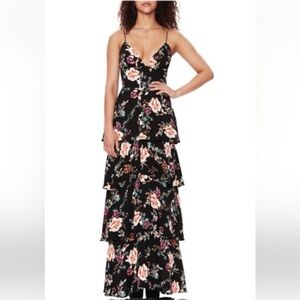 AFRM Berlin Floral Tiered Crepe Maxi Dress long floral adjustable straps small S